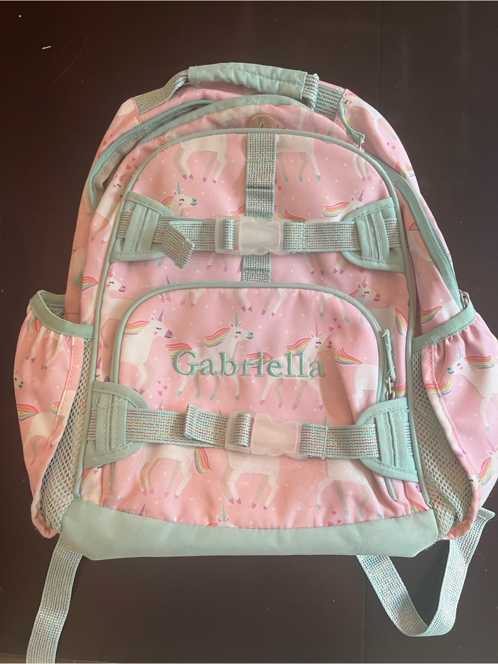Pottery Barn Kids Pink Unicorn Backpack with Mint Trim